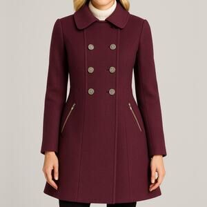 GUESS Military Double Breasted Wool Blend Fit & Flare Winter Coat